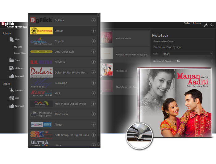 Ready Album Sizes for renowned Labs, Custom size creation for flexible design in Album Xpress Pro