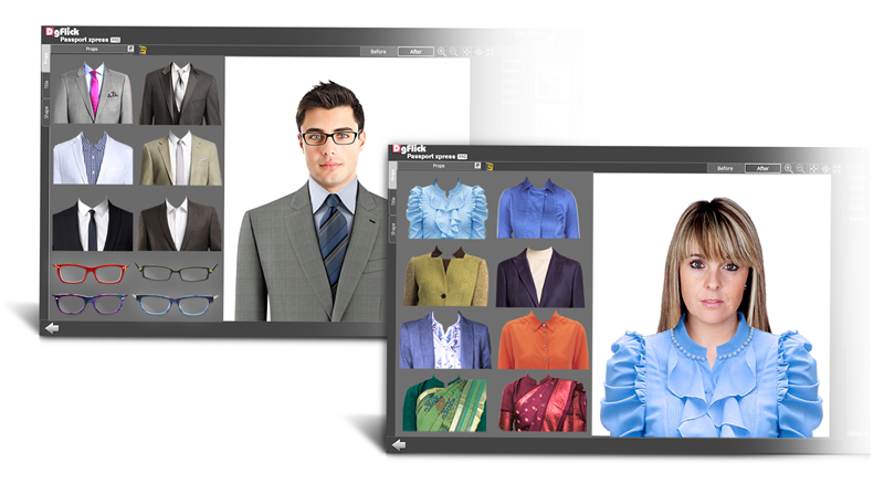 Passport Xpress gives ready properties to add on photos like blazer, shirt, Tie and spectacles 